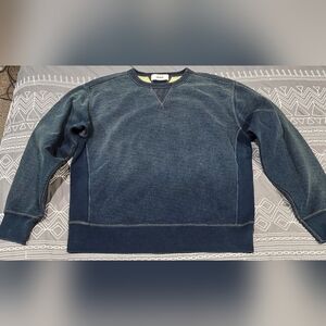 Buck Mason Indigo Dipped Loopback Double V Crew Sweatshirt Size Large